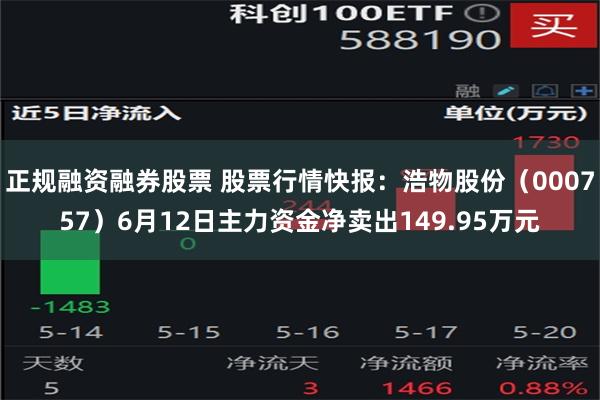 正规融资融券股票 股票行情快报：浩物股份（000757）6月12日主力资金净卖出149.95万元