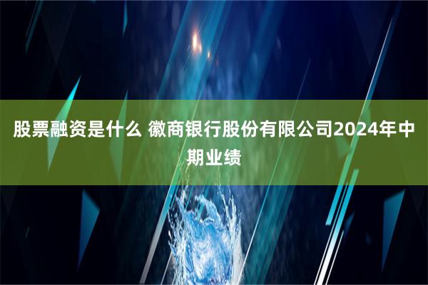 股票融资是什么 徽商银行股份有限公司2024年中期业绩