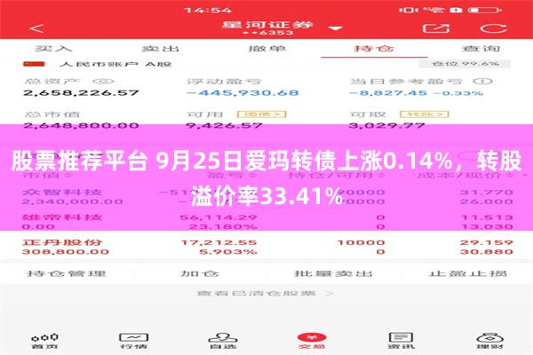 股票推荐平台 9月25日爱玛转债上涨0.14%，转股溢价率33.41%